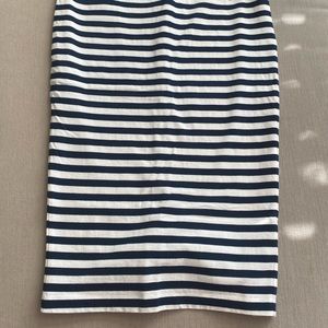 J Crew calf length pencil skirt in navy and white stripes